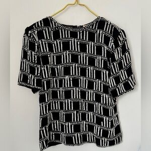 Vintage Eves Allure Black Pure Silk White Bead Sequin Ornate Fancy Top FLAW L